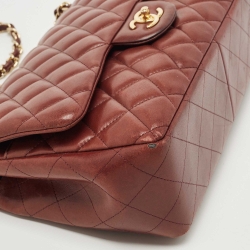 Pre Owned Chanel Burgundy Quilted Lambskin Leather Jumbo Classic Double Flap Bag
