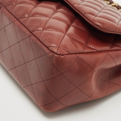 Pre Owned Chanel Burgundy Quilted Lambskin Leather Jumbo Classic Double Flap Bag