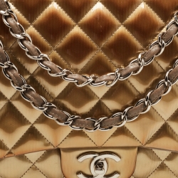 Pre Owned Chanel Olive Green Quilted Striped Patent Leather Maxi Classic Double Flap Bag