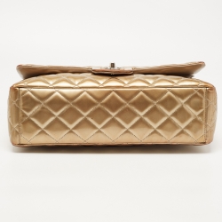 Pre Owned Chanel Olive Green Quilted Striped Patent Leather Maxi Classic Double Flap Bag