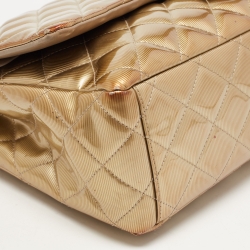 Pre Owned Chanel Olive Green Quilted Striped Patent Leather Maxi Classic Double Flap Bag