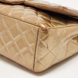Pre Owned Chanel Olive Green Quilted Striped Patent Leather Maxi Classic Double Flap Bag