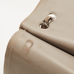 Pre Owned Chanel Olive Green Quilted Striped Patent Leather Maxi Classic Double Flap Bag