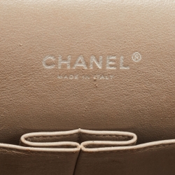 Pre Owned Chanel Olive Green Quilted Striped Patent Leather Maxi Classic Double Flap Bag