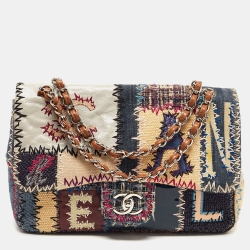 Pre Owned Chanel Multicolor Patchwork Jumbo Classic Single Flap Bag