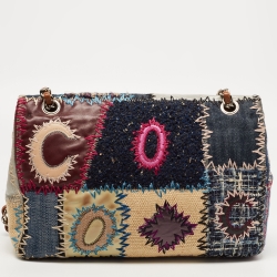 Pre Owned Chanel Multicolor Patchwork Jumbo Classic Single Flap Bag