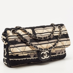 Pre Owned Chanel Black and White Canvas Le Train Shoulder Bag