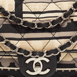 Pre Owned Chanel Black and White Canvas Le Train Shoulder Bag