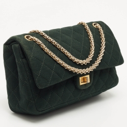 Pre Owned Chanel Emerald Green Quilted Jersey Reissue 2.55 Classic 226 Flap Bag