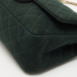 Pre Owned Chanel Emerald Green Quilted Jersey Reissue 2.55 Classic 226 Flap Bag