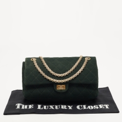 Pre Owned Chanel Emerald Green Quilted Jersey Reissue 2.55 Classic 226 Flap Bag