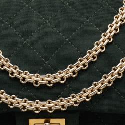 Pre Owned Chanel Emerald Green Quilted Jersey Reissue 2.55 Classic 226 Flap Bag