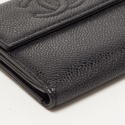 Chanel Black Caviar Leather CC Flap French Wallet