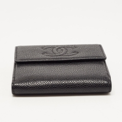 Chanel Black Caviar Leather CC Flap French Wallet