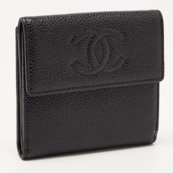 Chanel Black Caviar Leather CC Flap French Wallet