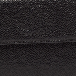 Chanel Black Caviar Leather CC Flap French Wallet