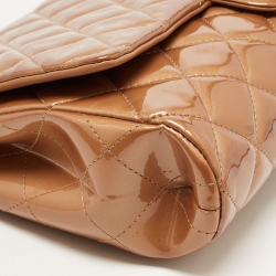 Pre Owned Chanel Beige Quilted Patent Leather Classic Flap Shoulder Bag