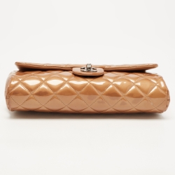 Pre Owned Chanel Beige Quilted Patent Leather Classic Flap Shoulder Bag