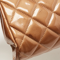 Pre Owned Chanel Beige Quilted Patent Leather Classic Flap Shoulder Bag