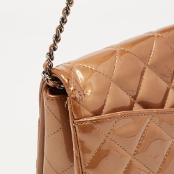 Pre Owned Chanel Beige Quilted Patent Leather Classic Flap Shoulder Bag