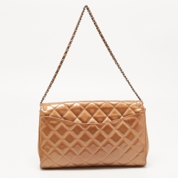 Pre Owned Chanel Beige Quilted Patent Leather Classic Flap Shoulder Bag