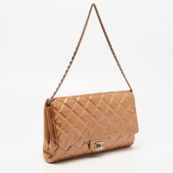 Pre Owned Chanel Beige Quilted Patent Leather Classic Flap Shoulder Bag