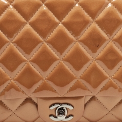 Pre Owned Chanel Beige Quilted Patent Leather Classic Flap Shoulder Bag