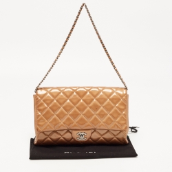 Pre Owned Chanel Beige Quilted Patent Leather Classic Flap Shoulder Bag