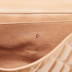 Pre Owned Chanel Beige Quilted Patent Leather Classic Flap Shoulder Bag