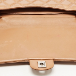 Pre Owned Chanel Beige Quilted Patent Leather Classic Flap Shoulder Bag