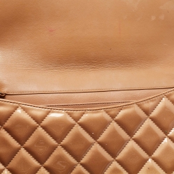 Pre Owned Chanel Beige Quilted Patent Leather Classic Flap Shoulder Bag