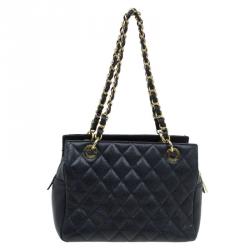 مملوكة مسبقًا حقيبة يد شانيل شوبر تايمليس صغيرة جلد كافيار مبطنة سوداء