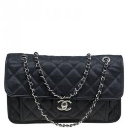 Pre Owned Chanel Black Caviar Leather Jumbo French Riviera Classic Flap Bag