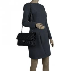 Pre Owned Chanel Black Caviar Leather Jumbo French Riviera Classic Flap Bag