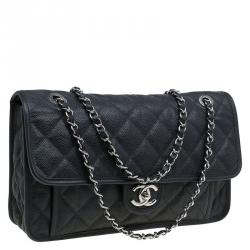 Pre Owned Chanel Black Caviar Leather Jumbo French Riviera Classic Flap Bag