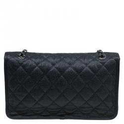 Pre Owned Chanel Black Caviar Leather Jumbo French Riviera Classic Flap Bag