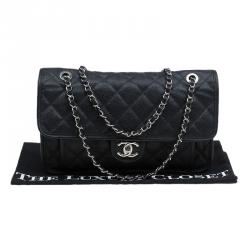 Pre Owned Chanel Black Caviar Leather Jumbo French Riviera Classic Flap Bag