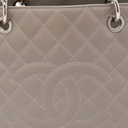 Pre Owned Chanel Grey Quilted Caviar Leather GST Shopper Tote