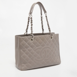 Pre Owned Chanel Grey Quilted Caviar Leather GST Shopper Tote