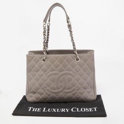 Pre Owned Chanel Grey Quilted Caviar Leather GST Shopper Tote