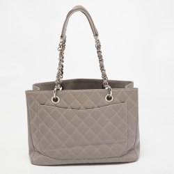 Pre Owned Chanel Grey Quilted Caviar Leather GST Shopper Tote