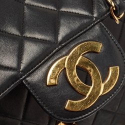 Pre Owned Chanel Black Quilted Lambskin Leather Jumbo Classic Single Flap Bag
