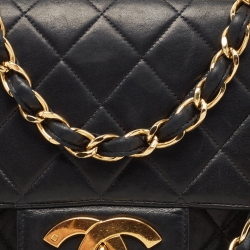 Pre Owned Chanel Black Quilted Lambskin Leather Jumbo Classic Single Flap Bag