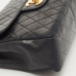 Pre Owned Chanel Black Quilted Lambskin Leather Jumbo Classic Single Flap Bag