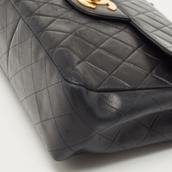 Pre Owned Chanel Black Quilted Lambskin Leather Jumbo Classic Single Flap Bag