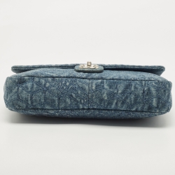 Chanel Blue Denim Camellia Embroidered Denim CC Flap Bag