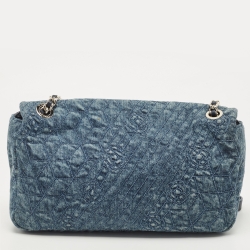 Chanel Blue Denim Camellia Embroidered Denim CC Flap Bag