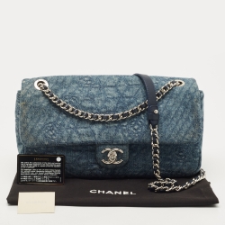 Chanel Blue Denim Camellia Embroidered Denim CC Flap Bag