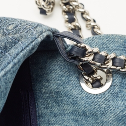 Chanel Blue Denim Camellia Embroidered Denim CC Flap Bag