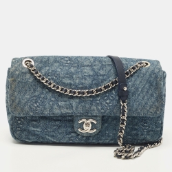 Chanel Blue Denim Camellia Embroidered Denim CC Flap Bag